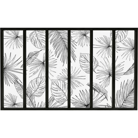 Verrière atelier intérieure aluminium noir 6 vitrages 201 x 117 cm - Décor végétal - Lamnar Noir - noir et transparent - Verre trempé (1/5)
