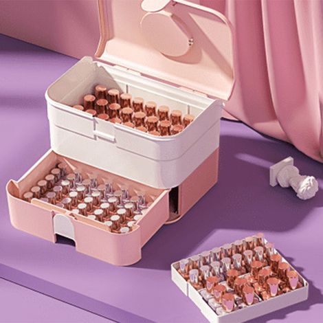 Tragbare, zweistöckige Kosmetikbox mit Griff, großes Fassungsvermögen für Make-up, Nagellack – Organizer-Box aus Kunststoff für Haaraccessoires – 2500 g