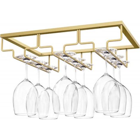 Longziming - Porte-verres à vin encastrable doré – Support en métal robuste à 3 rangées – Rangement sous meuble peu encombrant pour verres à vin, à champagne et à cocktail – Idéal pour la cuisine, le (1/5)