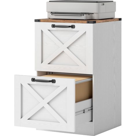 Bureau à 2 tiroirs, support d'imprimante avec rail de suspension pour formats A4 et Lettre, 40 x 40 x 71 cm, blanc (1/5)