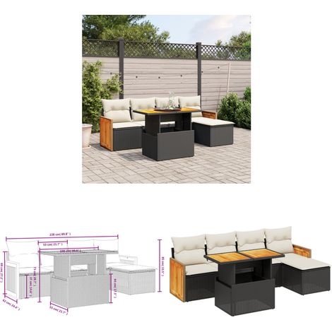 6-tlg. Garten-Sofagarnitur mit Kissen Schwarz Poly Rattan - Gartensorte - Outdoor Möbel - Gartenlounge - Lounge Set - Rattan Gartenmöbel - Home & Living (1/3)