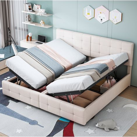 Lit coffre 180x200 convertible 2x90x200 beige OKMYHOME (1/5)