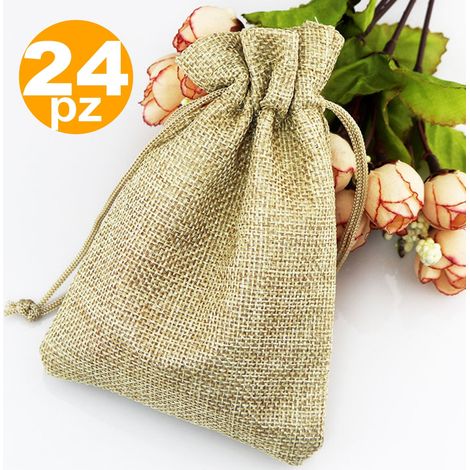 TrAdE Shop Traesio - Sacchetti Juta Beige Bomboniere Portaconfetti Segnaposto Segnatavolo Sacchettino - (1/2)