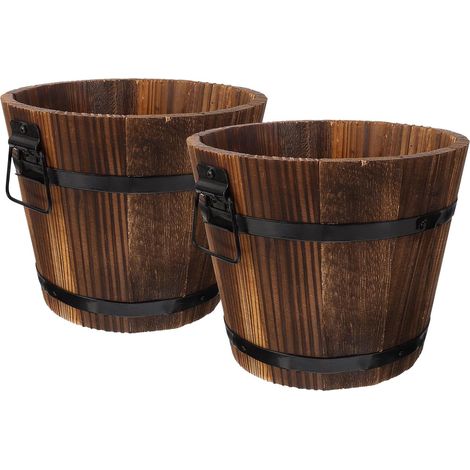 2 Stück Pflanzkübel aus braunem Naturholz Vintage Stil für