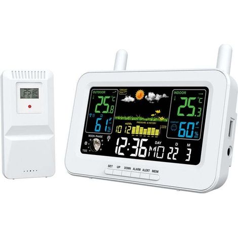 Indoor and outdoor temperature and humidity LCD electronic alarm clock with snooze function/backlight White 220V (1/4)