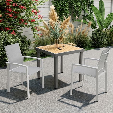 Juego de 2 Sillas de Jardín Exterior Apilables con Tela Transpirable Reposabrazos y Respaldo 56x58x89 cm Gris Claro (1/5)