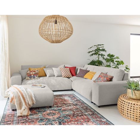 Garance - 5-sitzer modulares ecksofa rechts - aus cordstoff - hellgrau
