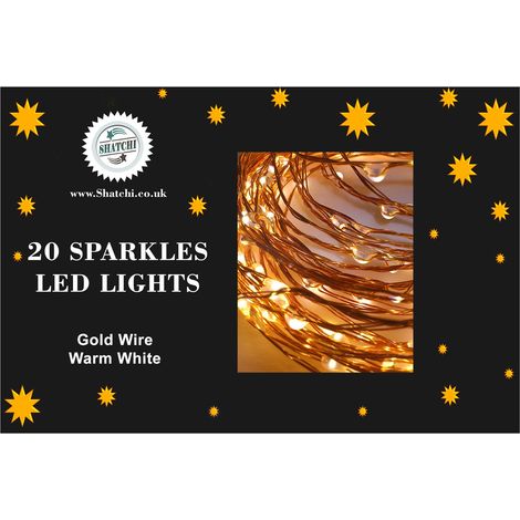 20 Sparkles Warm White LED Battery Operated Lights with Gold Wire (1/5)
