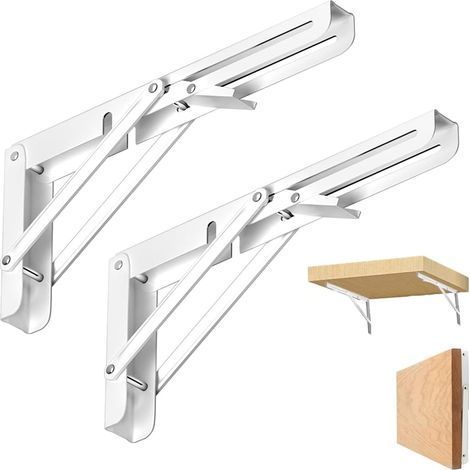 2 Pièces Equerre Pliante, 200mm Équerre Pliable, Acier Inoxydable Equerre Etagère Pliante, Blanc Equerre Tablette pour Établis pour Gagner de La Place Dans La Maison (1/5)