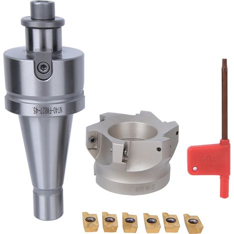 Porte-mandrin à pince NT40 FMB27, coupe-flûte BAP400R-80-27-6, Inserts APMT1604 (6 Inserts de fraisage) (1/5)