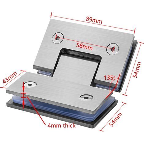 Lot de 2 charnières de porte de douche solides en acier inoxydable 304 à 135 degrés sans cadre pour porte de salle de bain en verre trempé résistant à la rouille et à la corrosion de 8 à 12 mm (1/4)