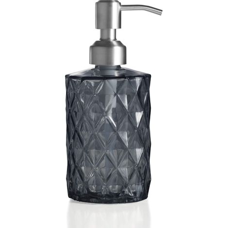 Distributeur de savon en verre pour la cuisine, la salle de bain – Bouteille rechargeable en verre transparent, 340 ml, huile thermique, shampoing (gris foncé) (1/5)