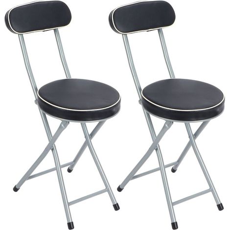 Taburete de bar plegable con respaldo acolchado de cuero para adultos, color negro, portátil, para exteriores, interiores, cocinas, tiendas y cafeterías (juego de 2) (1/4)