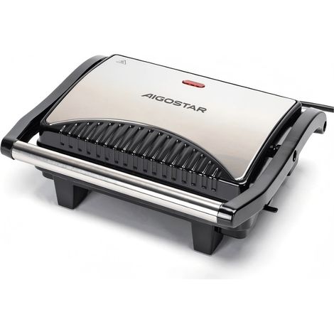 Grill à panini Aigostar 1000W, acier inoxydable, appareil à sandwichs maison, double chauffage