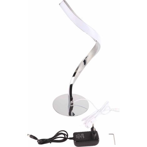 Lampe de table LED spirale en forme de S, lumière de lecture, veilleuse pour chevet, prise UE 100-240V (Argent)