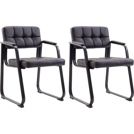 Set 2 sedie ufficio visitatore con braccioli, seduta in PVC nero, struttura in metallo nero 100003111