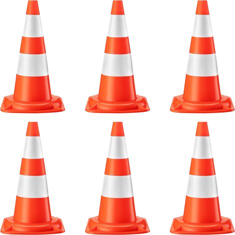 Wiltec Verkehrskegel 50 cm hoch 6 Stück, Leitkegel zum Absichern, Pylon reflektierend, Warnkegel aus robustem PVC für Baustellen