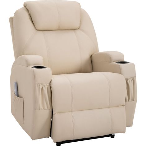 Fauteuil de relaxation éléctrique massant inclinable CHARLOTTE Crème (1/5)