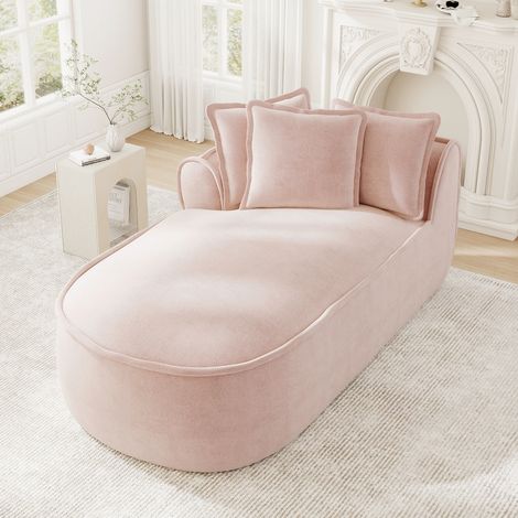 Sofá chaise longue izquierdo Manchester con cojines de chenilla - Rosa (1/5)