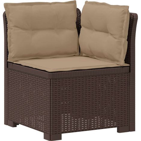 Canapé de Jardin 1 Place Aspect Rotin en PP Marron avec Coussins Taupe pour Extérieur - PANGIVO (1/5)