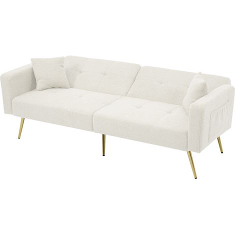 ELVMI Divano Letto con Schienale Regolabile e 2 Tasche Laterali, in Tessuto Effetto Agnellato e Schiuma, Bianco, 175 x 64 x 72 cm (1/5)
