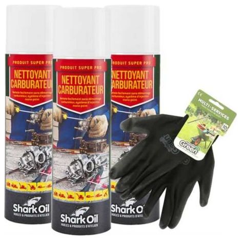Nettoyant carburateur 500 ml Shark Oil par 3 + gants multi-services (1/5)