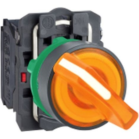 Harmony XB5 - bouton à manette lum - Ø22 - 2 pos fix - orange - 1O+1F - 24V