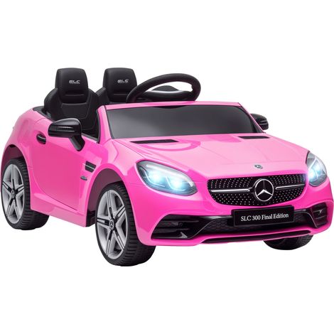 Lizenzierter Mercedes SLC 300 Elektro-Kinderwagen, 12 V, Höchstgeschwindigkeit 5 km/h, Sound- und Lichteffekte, Fernbedienung, pink