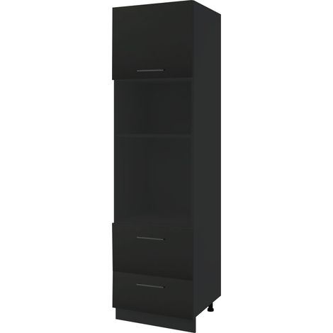 Colonne de cuisine pour micro-onde et four encastrable Lovia Noir Mat 2 tiroirs L 60 cm - Porte avec poignée apparente Black (1/4)