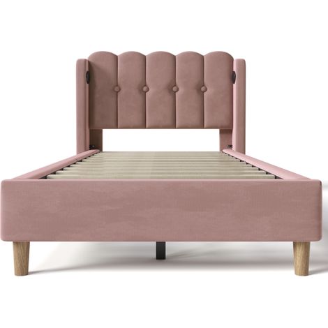 Polsterbett 90 x 200 cm aus rosa Samt mit USB- und USB-C-Ladeanschluss MODENUIT (1/5)