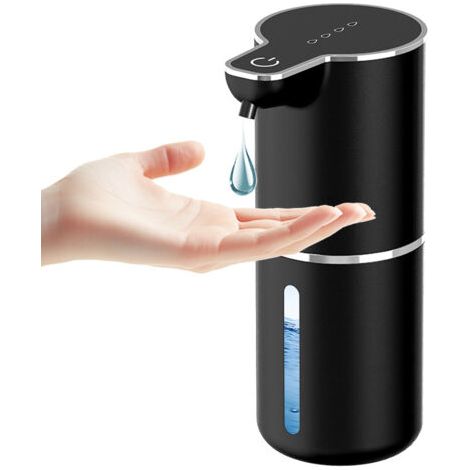 Dispenser di sapone automatico, IPX5, a parete, con 4 livelli regolabili, per bagno e cucina (nero liquido) (1/5)