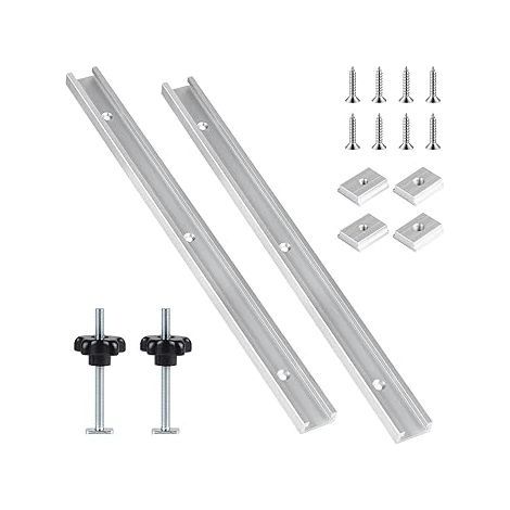 Lot de 2 T Track Rail de Guidage de Aluminium 400mm, avec Vis de Fixation et Glissières M6 et M8, pour Travail du Bois et Scie à Table (1/5)