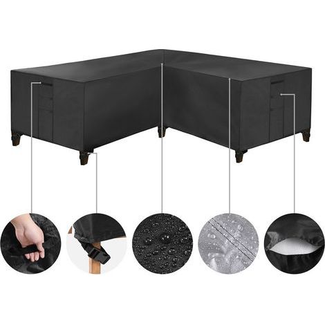 Housse Salon de Jardin Angle Exterieur, Housses de Meubles en Forme de L, Housse de Protection pour Meubles de Jardin, Housse de Canapé de Jardin Imperméable(Noir,320X320X80cm)