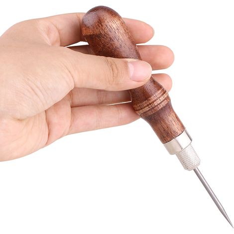 Poinçon à coudre le cuir 4 en 1 avec manche en bois, outil de perforation pour le bricolage du cuir (1/5)