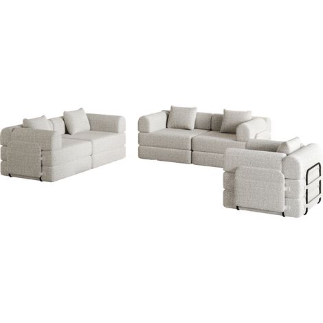 Canapé convertible 1 place en chenille kaki avec rangement dans l’accoudoir, structure acier, base antidérapante et configurations modulables - CHICFURN (1/5)