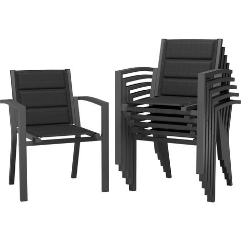 Lot de 6 Chaises de Jardin en Aluminium avec Assise et Dossier Moelleux ｜ Empilables ｜ Rangeables sous Table ｜ Charge 160 kg ｜ Idéales pour Salon de Jardin Extérieur, Cour et Balcon,Gris Foncé (1/5)