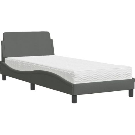 Bed with Mattress "Dover" Dark Grey Single Fabric vidaXL