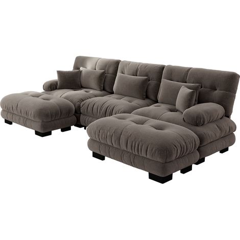 Canapé modulable d’angle en chenille vintage marron avec ottoman mobile (1/5)