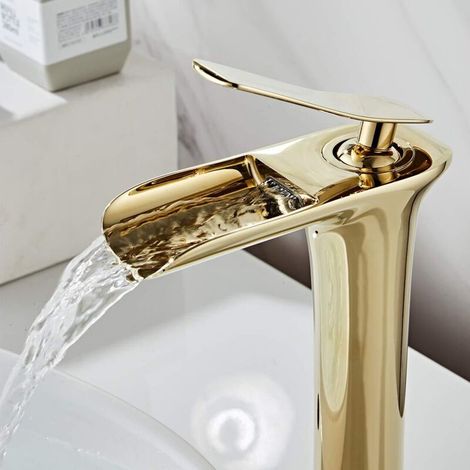 Robinet Salle Bain Cascade Robinet Lavabo Mitigeur Cascade Tobinet Haut Salle Bain Cascade Bassin Tobinet Salle de Bain Doré Robinet Lavabo Doré (1/4)