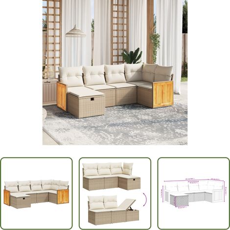 Gartensessel - 6-tlg. Garten-Sofagarnitur mit Kissen Beige Poly Rattan (1/5)