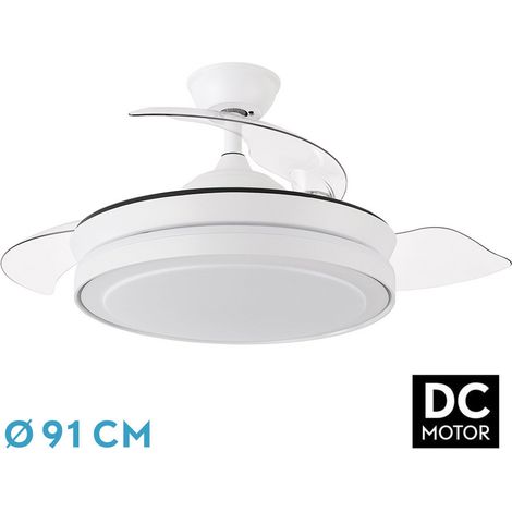FABRILAMP - Ventilator de Einziehbarer Deckenventilator Motor DC Leise Integriert LEDLicht LED 3 Töne de Licht 6 Geschwindigkeiten Fernbedienung Weiß, Metall (1/3)