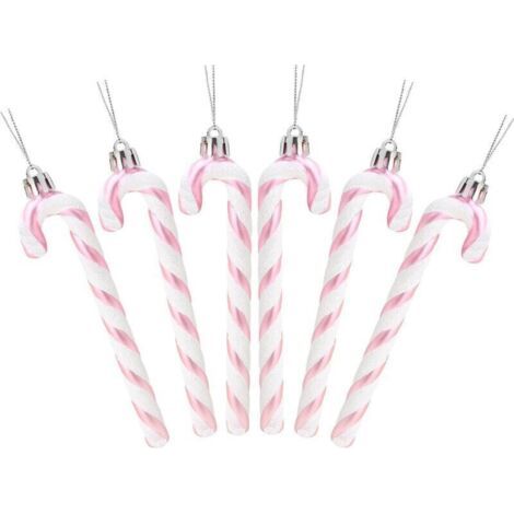 6 Pcs Christmas Concepts Paquet De 6-13cm (Rose bébé) De Canne en Bonbon Glitter Décorations d'arbre De Noël (1/4)