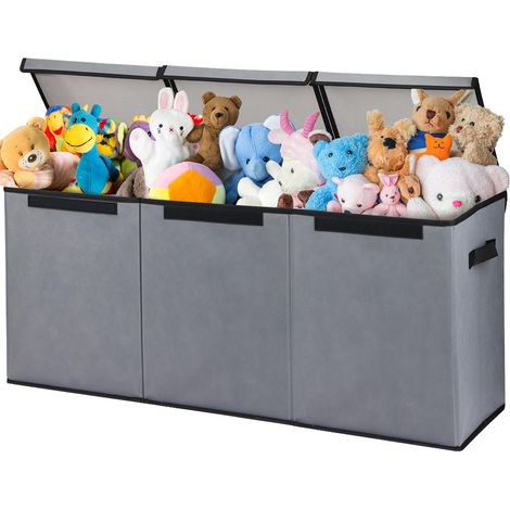 Contenitore Box 3 Scomparti Grigio Scatola Cesta Giocattoli Organizer Multiuso (1/5)
