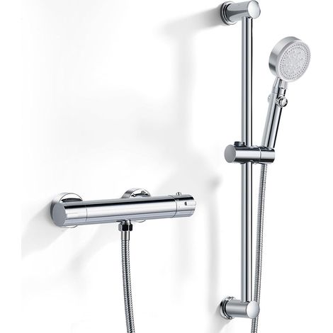 Duscharmatur mit Thermostat und 5 Strahlarten Handbrause, Aufputz, Messing, Chrom (1/5)