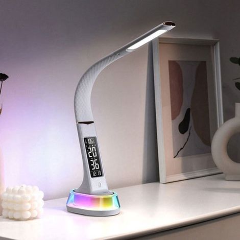 Faltbare Schreibtischlampe für Studenten, Leselampe, multifunktionale RGB Stimmungsbeleuchtung fürs Schlafzimmer, Uhr Nachtlicht (1/3)
