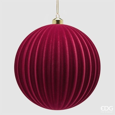 EDG Enzo De Gasperi Pallina di Natale in Velluto a Righe Burgundy Ø17,5 cm – Addobbo Natalizio (1/2)