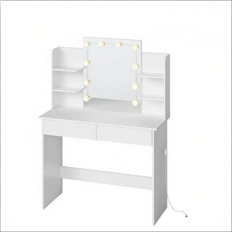 Coiffeuse LED blanche miroir tiroirs rangement 90 cm moderne
