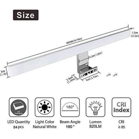 Luminaire salle bain 40cm Applique murale LED lampe miroir LED lampe armoire Applique Salle de Bain 8W 4000K 780lm IP44 blanc neutre (1/5)