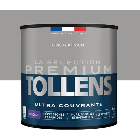 Tollens - Peinture intérieure couleurs - La Sélection Premium Velours - Ultra Couvrante - Gris Platinium 0,5 L - 6m²