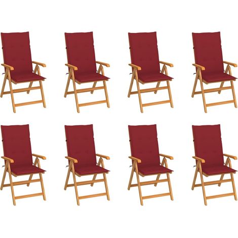 8 pcs Chaises inclinables avec coussins, Chaises à dîner, Fauteuils de jardin Teck solide BGT24370 (1/5)
